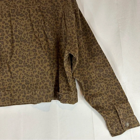 AMERICAN EAGLE Women’s Size XXL Denim Jean Jacket Coat Leopard Print Trucker - Picture 13 of 16